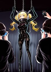 ai_generated ani_(grok) ani_(twitter) ani_(xai) ani_grok black_clothing blonde_hair blue_eyes bubble_helmet cellphone chains female girl goth gothic_girl hanged hanging space_helmet spacesuit suffocate suffocating suffocation twintails