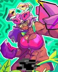 bikini brawl_stars censor_bar pink_bikini plant punching rosa_(brawl_stars) supercell