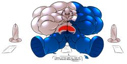 big_muscles chastity_(disambiguation) clothing dildo dragmon hi_res huge_muscles hyper hyper_muscles male male_only muscular pepsiman permanent sex_toy suit tiny_bulge transformation