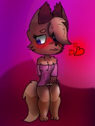 anthro bedroom_eyes blush bottomless clothed clothing evelyn female half-closed_eyes heart horny_(disambiguation) presenting presenting_pussy pussy seductive solo tongue