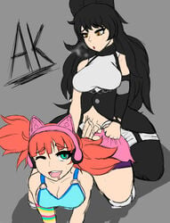 arguraz blake_belladonna breasts clothed_sex doggy_style faunus female futa_on_female futanari intersex neon_katt penis questionable_penetration rwby sex torn_clothes