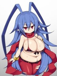 bikini bikini_top breasts canon_genderswap chubby chubby_female disgaea disgaea_d2 genderswap_(mtf) laharl laharl-chan large_breasts nippon_ichi_software pubic_hair sawati skimpy_bikini thick_thighs thighs torn_clothes torn_jeans