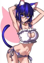1girls 2024 armpits arms_raised belly blue_eyes blue_hair blush breasts cat_cutout cat_ears cat_tail choker ciel_(tsukihime) cleavage cleavage_cutout eyebrows eyebrows_visible_through_hair fukou_da_man glasses looking_at_viewer medium_breasts simple_background solo solo_female solo_focus tsukihime type-moon