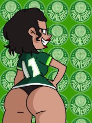 ass big_ass big_breasts black_eyes brasil brazil brazilian brown_hair f0dag4mes284 football football_uniform hand_on_hip looking_at_viewer naughty_face palmeiras sao_paulo short_shorts smile soccer soccer_uniform tracing uniform