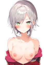 1girls ai_generated areola areolae blush blush breasts breasts breasts breasts_out clothed clothing completely_naked completely_naked_female completely_nude completely_nude_female female female_focus female_only functionally_nude functionally_nude_female gray_hair green_eyes high_resolution highres hinomori_shiho looking_at_viewer medium_breasts naked nipples partially_clothed partially_clothed_female partially_nude partially_undressed pov project_sekai simple_background solo solo_female solo_focus tits_out uncensored undressing waist_up white_background