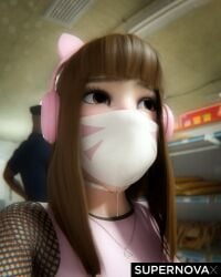 1girls 3d 3d_(artwork) alternate_costume alternate_hairstyle asian asian_female blizzard_entertainment blunt_bangs blush brown_eyes brown_hair cat_ears chain_necklace choker cute d.va drool egirl eyebrows eyelashes eyeliner eyeshadow face_mask facemask facepaint facial_markings female female_focus female_only fishnet_shirt fishnets freckles fringe grocery_store hana_song hazel_eyes headphones hi_res high_resolution highres hime_cut in_public korean light-skinned_female long_hair mascara mask mesh mole mole_under_eye necklace overwatch overwatch_2 pale-skinned_female petite petplay pink_lipstick queen_of_spades ring_gag roleplay saliva saliva_drip saliva_on_chin saliva_string saliva_trail seductive_eyes seductive_look seductive_mouth skinny slim solo solo_female solo_focus supernovax teenager whisker_markings worried