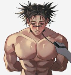 bara bara_tits blush blush blushing_at_viewer choso_kamo collar collared erect_nipples jujutsu_kaisen male male_only solo_male tied_up xiaoshy