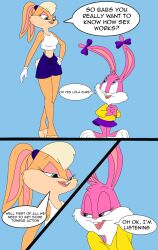 1boy 2girls babs_bunny comic comic_page lesbian_sex lola_bunny looney_tunes sex threesome tiny_toon_adventures warner_brothers