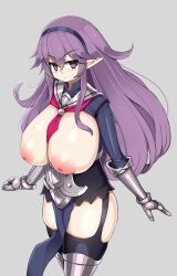 areola areolae armor armor_knight_(disgaea) armored_female big_breasts breasts breasts_out disgaea disgaea_d2 exposed_breasts female_knight huge_areola huge_areolae huge_breasts inverted_nipples large_breasts nipples nippon_ichi_software sawati thick_thighs thighhighs thighs