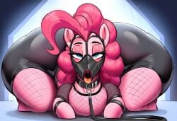 1girls ai_generated ap blue_eyes collar equine fellatio_mask female female_only feral fishnet front_view half-closed_eyes huge_ass leash looking_at_viewer my_little_pony pink_body pink_hair pinkie_pie_(mlp) pony solo solo_female stable_diffusion tagme tongue wide_hips