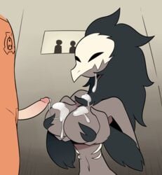 1boy 1girls ambiguous_gender anthro being_watched black_fur black_hair breasts clothed clothed_male_nude_female clothing cum cum_drip cum_in_hair cum_on_breasts cum_string d-class dripping erection faceless_male female female_focus front_view fur furry glans grey_skin hair holding_breast human human_on_anthro humanoid_penis interspecies male male_on_anthro mammal miscon monster nude penis scalie scp-682 scp_containment_breach scp_foundation skull_head solo_focus straight thin_waist third_subdivision_studios