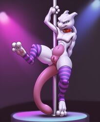 ai_generated ai_upscaled andromorph club collar cuntboy eristhebot intersex leg_raise mewtwo neon_lights nintendo pokemon pokemon_(species) poledancer presenting presenting_pussy purple_stockings red_collar solo spread_legs stockings stripper_pole