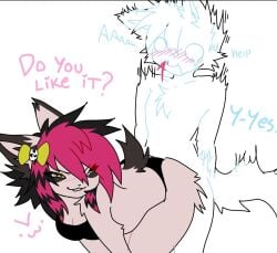 1boy 1girls 2furrys chubby chubby_female dirty_talk femboy furry grinding grinding_on_penis nosebleed pink_hair saint_wesk