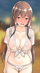 1girls absurd_res absurdres akagi_(kantai_collection) areolae arms_behind_back belly belly_button blurred_background blurry_background blush blush_lines blushing_female breasts brown_eyebrows brown_eyes brown_eyes_female brown_hair brown_hair_female cleavage collarbone dot_nose embarrassed embarrassed_female embarrassed_nude_female enf eyebrows_visible_through_hair female female_focus female_only fingers furaggu_(frag_0416) groin hair_between_eyes half_naked hands_behind_back high_resolution highres hourglass_figure kantai_collection large_breasts legs light-skinned_female light_skin lips long_hair looking_at_viewer medium_breasts naked naked_female navel nipples nude nude_female open_mouth panties pubic_hair pussy shoulders slender_body slender_waist slim_girl slim_waist solo standing thick_thighs thighs thin_waist tongue topwear uncensored uncensored_breasts uncensored_nipples uncensored_pussy uncensored_vagina underwear upper_body v-line white_panties white_topwear white_underwear wide_hips