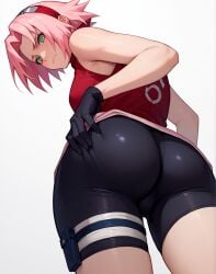 1girls ai_generated bike_shorts female holding_own_ass naruto naruto_shippuden sakura_haruno solo zorg98