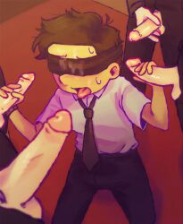 ahegao blindfold business_suit cum_drip cum_on_face cumshot domination faceless_male fully_clothed gangbang gay group_sex handjob jerkingoff_another karomakich messy_hair scott_and_scout skinny submissive suit tongue_out toony toony_face жора менеджер шурик_и_шарик