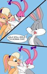 1boy 2girls babs_bunny bugs_bunny comic comic_page cum lesbian_sex lola_bunny looney_tunes masturbation rubbing_penis sex threesome tiny_toon_adventures warner_brothers