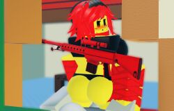 1girls 3d bandages beanie bed blush cute grey_body gun paintmaster_(the_battle_bricks) red_hair roblox roblox_game robloxian rule_63 self_upload sex sniper_rifle the_battle_bricks tumore wompwompsad yellow_body