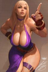 1girls alternate_breast_size big_breasts blonde_hair bonne_jenet breasts choker cleavage clothed exposed_thigh fatal_fury female female_only fingerless_gloves garou:_mark_of_the_wolves huge_breasts ickpot king_of_fighters large_breasts nail_polish painted_fingernails painted_nails purple_dress solo thick_thighs thigh_strap white_female