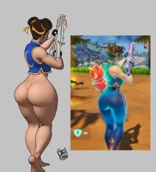 ass ass_bigger_than_head ass_focus barefoot behind_view big_ass bottomless capcom chiguibara chun-li chun-li_(fortnite) fortnite huge_ass nude street_fighter thick_thighs walking white_background