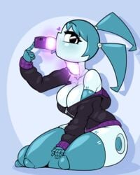 animated big_breasts breasts cleavage clothing dildo fellatio female footwear gynoid handwear humanoid jenny_wakeman large_breasts limebreaker looking_at_viewer machine my_life_as_a_teenage_robot oral robot smooth_skin solo thighhighs xj-9 xj9