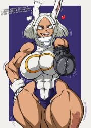 1girls absurd_res armjob ass big_breasts breasts bunny_ears bunny_girl bunny_tail bunnysuit charge_sol dialogue fur_collar glove hero_outfit_(mha) huge_breasts large_breasts looking_at_viewer mature_female mirko miruko muscular muscular_female muscular_thighs my_hero_academia pubic_hair pussy rabbit rabbit_ears red_eyes rumi_usagiyama scar sharp_teeth short_hair smile spit spitting thick_legs thick_thighs thighs vibrator white_hair