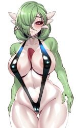 1girls 2024 almost_nude areolae areolae_peeking areolae_visible_through_clothing barely_clothed big_breasts bikini black_bikini black_sling_bikini blush breasts cameltoe chest_spike cleavage eyelashes female female_focus female_only game_freak gardevoir green_hair hair_over_one_eye lips looking_at_viewer navel nintendo nipple_bulge nipples_visible_through_clothing pinup pokemon pokemon_(species) pokemon_rse red_eyes short_hair sideboob sling_bikini smile solo solo_female solo_focus thick_thighs thigh_gap thighs white_background white_skin zwei_(artist)