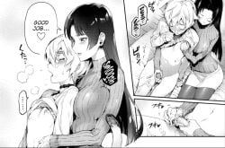 black_and_white catboy cumming cute_expression cute_male female_on_femboy femboy femdom gentle_femdom good_boy handjob male_moaning manga manga_page my_sweet_yuki praise wholesome wholesome_sex