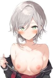 1girls ai_generated areola areolae blush blush breasts breasts breasts breasts_out clothed clothing completely_naked completely_naked_female completely_nude completely_nude_female female female_focus female_only functionally_nude functionally_nude_female gray_hair green_eyes high_resolution highres hinomori_shiho looking_at_viewer medium_breasts naked nipples partially_clothed partially_clothed_female partially_nude partially_undressed pov project_sekai school schoolgirl simple_background solo solo_female solo_focus tits_out uncensored undressing uniform waist_up white_background