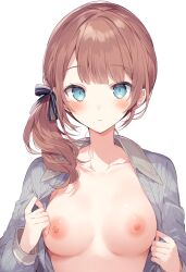 1girls ai_generated areola areolae big_breasts blue_eyes blush blush breasts breasts breasts breasts_out clothed clothing completely_naked completely_naked_female completely_nude completely_nude_female exposed_breasts female female_focus female_only high_resolution highres light_brown_hair looking_at_viewer mochizuki_honami naked partially_clothed partially_clothed_female partially_nude partially_undressed pov project_sekai simple_background solo solo_female solo_focus tits_out uncensored undressing waist_up white_background