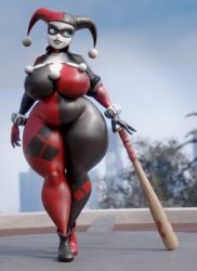 2024 3d bbw big_ass coolmaster98 fan_design female footwear full_color fully_clothed harley_quinn harley_quinn_(classic) hyper_ass latex latex_suit light-skinned_female massive_ass no_penetration no_sex solo solo_female tagme