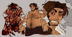 bandage bara bara_tiddies bara_tits barazoku big_pecs bigby_wolf bileshroom blood blood_splatter blood_stain body_hair bushy_pubes chubby_belly cigarette circumcised dad_bod dilf gore hairy_chest hairy_male himbo large_penis male_focus mature_male nightmare_husbando older_male onomatopoeia overweight overweight_male pecs pecs_focus penis_out pinup sketch_page slightly_chubby solo_male the_wolf_among_us wounded