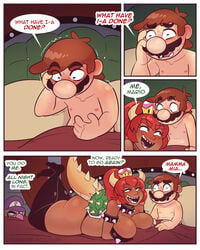 1girls 2boys 4koma after_sex ass bowsette breasts choker cleavage cobatsart comic dark-skinned_female dark_skin duo_focus english_text fangs female genderswap horns human humanoid implied_sex inviting inviting_to_sex large_breasts male male_human/female_humanoid mario mario_(series) multiple_boys new_super_mario_bros._u_deluxe nintendo red_bowsette red_eyes red_hair super_crown super_mario_bros. tail tan_skin teeth text waluigi