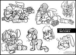 2018 all_fours anthro anthro_on_anthro ass boots breasts buckteeth bunnie_rabbot chipmunk closed_eyes clothing cunnilingus cybernetics cyborg drooling duo escopeto female footwear greyscale half-closed_eyes hand_behind_back hand_on_head hi_res interspecies kissing kneeling lagomorph licking looking_back looking_pleasured lying machine mammal monochrome multiple_positions nipples nude on_front oral rabbit rodent saliva sally_acorn sex sideboob sketch smile sonic_(series) spread_legs spreading teeth tongue tongue_out vaginal_penetration wide_eyed yuri