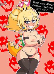 2d artist_name bowsette female female_only genderswap krozznsfw krup legs light-skinned_female light_skin mario_(series) new_super_mario_bros._u_deluxe nintendo nipples no_panties pale-skinned_female pale_skin pink_nipples solo tagme topless topless_female watermark