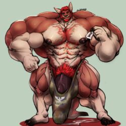 anthro balls beard big_balls bulge clothing facial_hair huge_balls humanoid_penis hyper hyper_balls hyper_muscles hyper_penis kangaroo looking_at_viewer male male_only mammal marsupial muscular muscular_male nipples oldshep pecs penis penis_outline precum pubes solo standing tongue tongue_out underwear vein