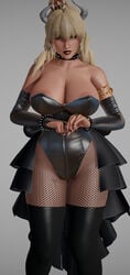 3d big_breasts blonde_hair blue_eyes bowsette breasts collar female female_only genderswap gesture hdregrets horns lipstick mario_(series) new_super_mario_bros._u_deluxe nintendo penetration_gesture sex_gesture solo spiked_collar