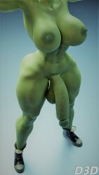 3d 3d_(artwork) balls big_balls big_breasts big_penis bob_d3d breasts futanari green_skin huge_breasts huge_cock long_penis marvel muscular muscular_futanari nipples nude penis she-hulk solo wide_hips