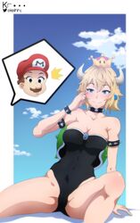 1boy 1girls bowsette breasts female genderswap keihh male mario mario_(series) new_super_mario_bros._u_deluxe nintendo open_legs rule_63 smile super_mario_bros.