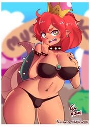 1girls bowsette breasts cd-i dark-skinned_female dark_skin female female_only genderswap horns hotel_mario mario_(series) miiyauwu new_super_mario_bros._u_deluxe nintendo red_bowsette red_hair rizkitsuneki solo