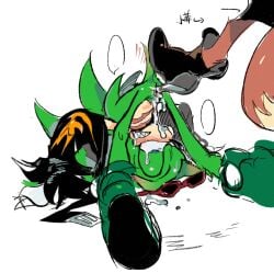 1cuntboy 1girls archie_comics blue_eyes cnggu13 crying_with_eyes_open cuntboy cuntboy_penetrated ear_blush eyewear_on_head female_on_cuntboy female_on_top female_out_of_frame femdom fiona_fox fox fox_tail fucked_silly green_fur high_heels leather_jacket male_focus malesub object_insertion painful_penetration scar scars_on_chest scourge_the_hedgehog sega shades sonic_(series) sonic_the_hedgehog_(archie) sonic_the_hedgehog_(comics) sonic_the_hedgehog_(series) stiletto_heels sunglasses tail_blush upside-down