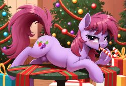 ai_generated berry_punch_(mlp) candy candy_cane christmas crotchboobs cutie_mark earth_pony equid equine female female_only feral feral_only food friendship_is_magic furry hasbro holidays hooves horse mammal mane my_little_pony nipples pony smile solo tail