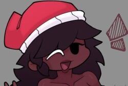 1female 1girls ;d accesory adorable adorable_face adorable_girl bare_shoulders black_hair black_skin brown_body brown_skin cartoony christmas_hat collarbone cropped cute cute_face dark-skinned_female dark_skin edited_image female female_focus female_only fnf_girlfriend fnf_mods friday_night_funkin friday_night_funkin_lullaby girlfriend_(friday_night_funkin) hat head_accessory long_hair looking_at_viewer low_res low_resolution lowres lullaby_girlfriend_(fnf_redesign) mostly_naked mostly_naked_female mostly_nude mostly_nude_female naked naked_female nude nude_female one_eye_closed one_eye_open peace_sign sfw simple_background staring_at_viewer trans_woman transfem upper_body upper_body_only wearing_hat wink winking winking_at_viewer winking_eye