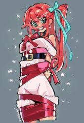 blush christmas embarrassed green_eyes heart idol kaatokunart lyra_(kaatokunart) oc orange_hair original original_character red_hair ribbon smile star tied_up twintails wrapped