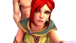 1boy 1girls 2018 3d abs animated cassie_(paladins) close_up closed_mouth closeup clothed doggy_style duo duo_focus eye_contact eyebrows eyelashes female female_focus freckles geckoscave gif green_eyes looking_at_viewer loop male male_penetrating no_sound open_eyes orange_hair paladins penetration sex simple_background straight thrusting video white_background