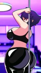 big_ass big_breasts black_clothing divine_wine less_than_30_seconds long_tongue music pole purple_hair red_eyes sharp_teeth skin_tight skin_tight_outfit tagme thick_thighs tiktok vampiranhya vampiranhya_(artist) video