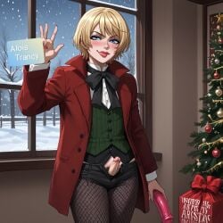 1boy ai_generated alois_trancy black_butler blonde_hair blue_eyes christmas dildo femboy kuroshitsuji male small_penis snow snowing