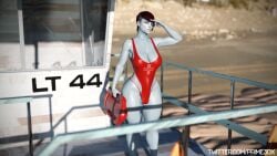 1futa 3d awoken balls blue_skin bulge bungie destiny_(game) eyepatch flaccid futa_only futanari lifeguard lifeguard_swimsuit petra_venj prime3dx red_hair solo swimsuit