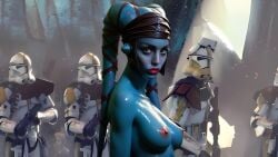 1girls 327th_star_corps 4boys aayla_secura ai_generated blue_skin clone_trooper lekku star_wars tagme twi'lek