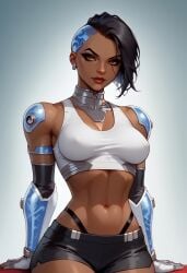 ai_generated civitai cyborg_(dc) dark-skinned_female dark_skin gym_clothes large_breasts rule_63 short_hair teen_titans unholyreaper